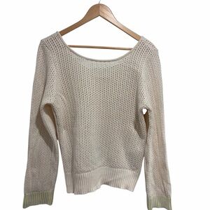Cream 100% Cotton Knit Women's Long Sleeve Scoop Neck Sweater